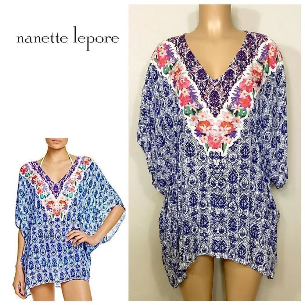New. Nanette Lepore blue and pink caftan cover-up.